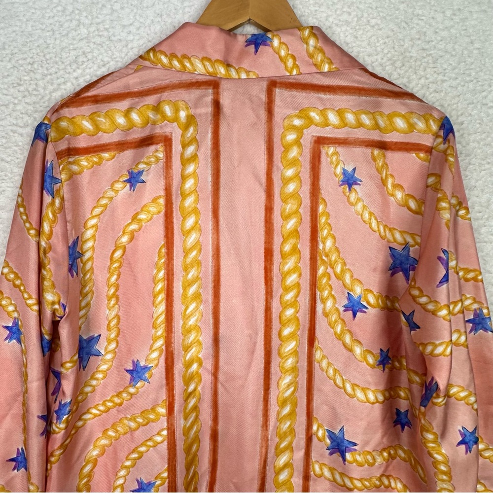 Sandro Alexiane Silk Dress‎ Multicolor Chain Print Pink Orange Blue Size 36 US 4 - Picture 13 of 16